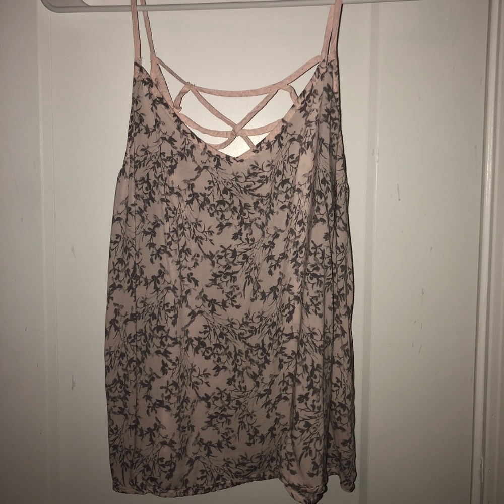 Light Pink + Gray Floral Cross Back Tank